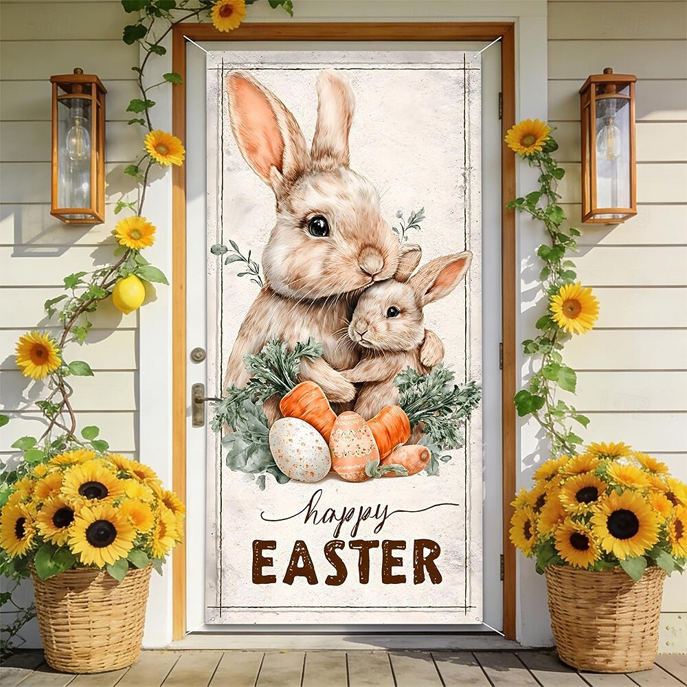 Пасхальный дверной баннер, счастливый пасхальный кролик, разноцветное яйцо, бабочка, подсолнух, весенняя вывеска для крыльца, настенный гобелен, декор для дома. 2026 - $17.99 –P4