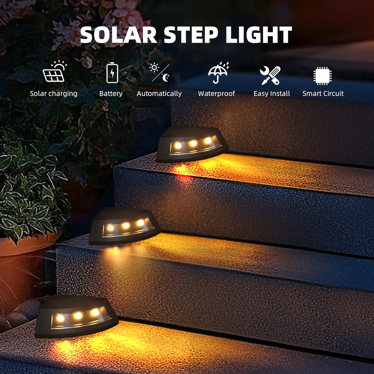 4 stuks buitenverlichting op zonne-energie, waterdichte led-trapverlichting, driehoekige waaiervormige terrasverlichting voor tuin, erf, pad, schutting, patio, landschapsverlichting, op zonne-energie 2026 - $17.99 –P3