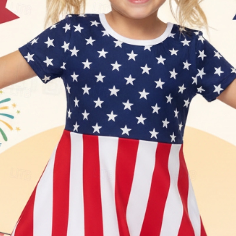 ragazze' 3D Grafico A righe Stelle Abito Manica Corta Stampa 3D Estate Primavera Quotidiano Vacanza Feste Carino Essenziale Casual Bambini 4-12 Anni Vestito Casual Abito a trapezio Lunghezza al del 2026 a $17.49 –P3