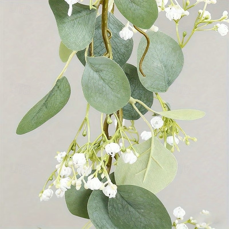 Artificial Eucalyptus Leaf Wreath String Lights Green Leaves Simulated Hanging Plant 1.7m 20LEDs for Weddings Valentine's Day Bedroom Balcony, Garden Dining Table Holiday Decoration 2026 - $16.49 –P4