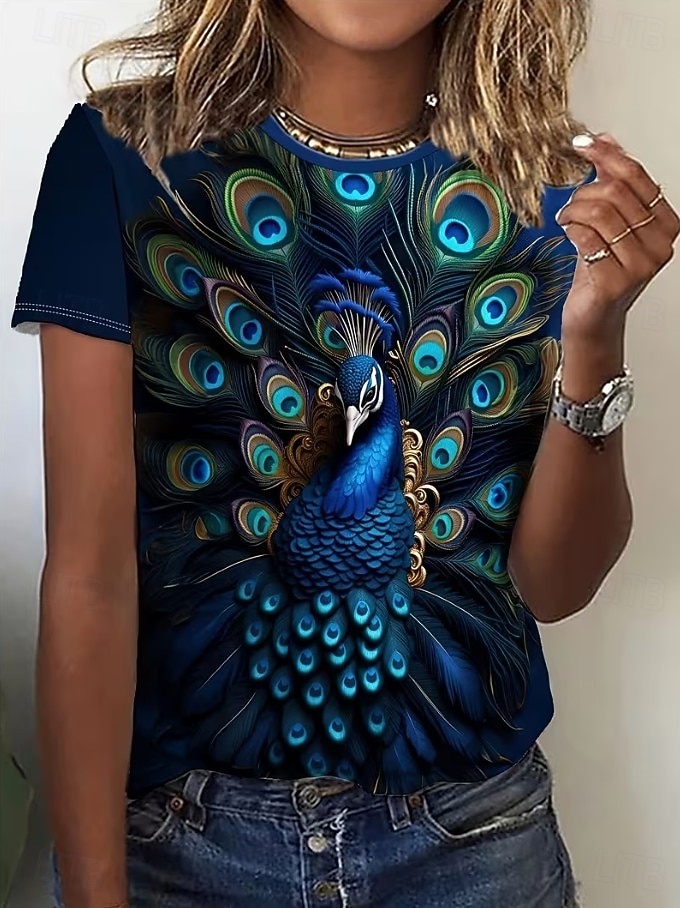 Per donna Maglietta Stampato Floreale Grafico Animale Vintage Elegante Classico Manica Corta Girocollo Top Regolari Quotidiano Weekend Blu Blu Reale Verde scuro Viola Beige Estate Primavera del 2026 a $22.99 –P1