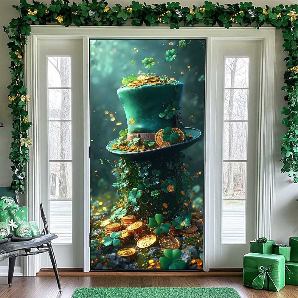 St. Patrick's Day Posters Door Cover Outdoor Banners Green Hat Cute 3D Fantasy Party Dorm Teens Room College Dorm Guys Man Cave Frat Bedroom Shooting Backgrounds Home Decor 2026 - $17.99 –P4