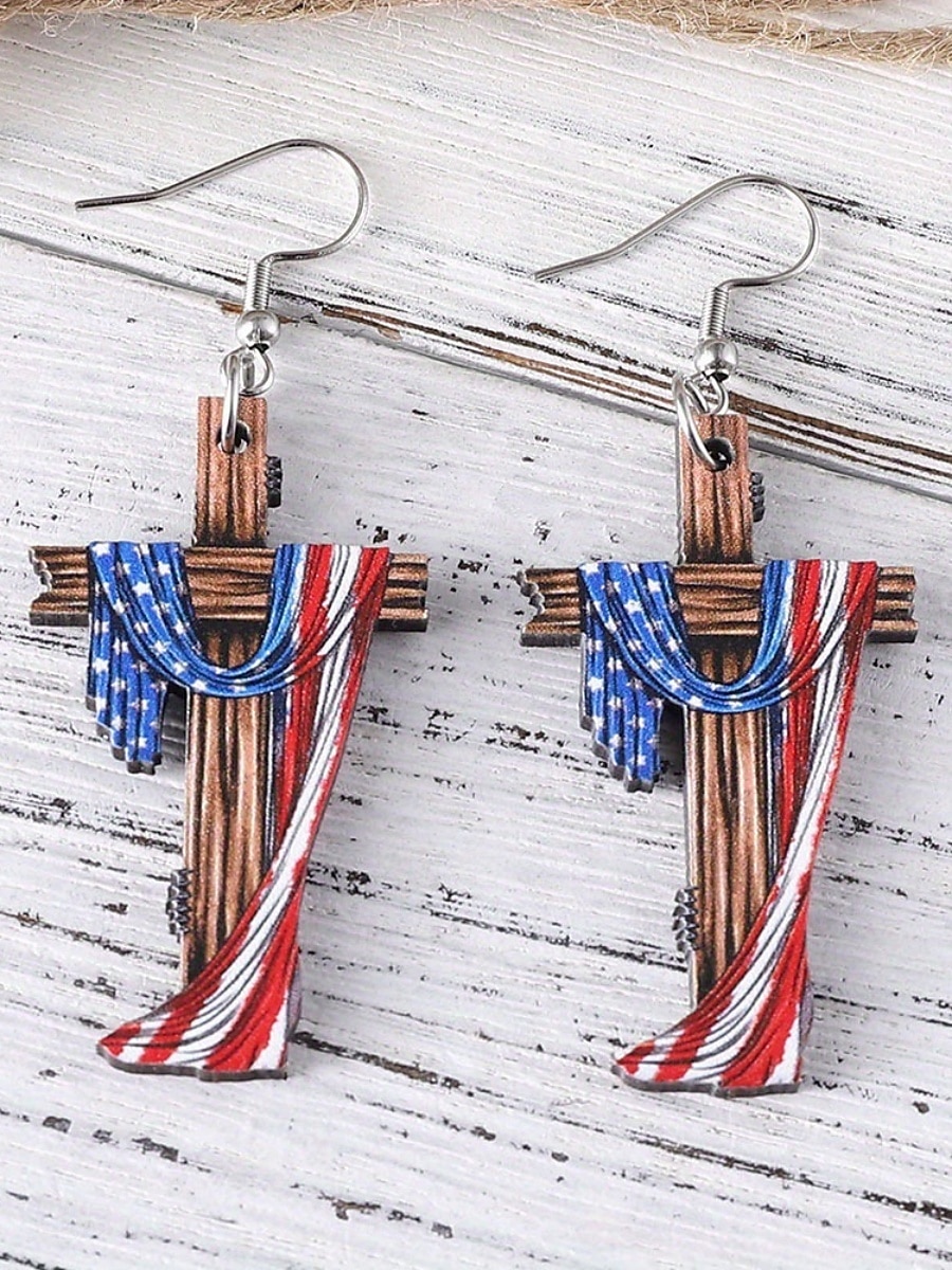 1 pari Korvakorut For Naisten Päivittäin Katu Festivaali Puinen Geometrinen Risti 2026 - $8.49 –P3