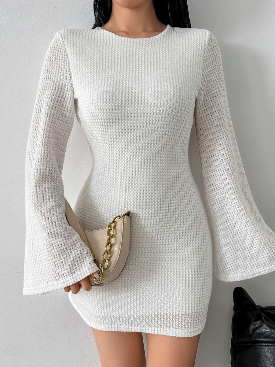 Γυναικεία Μίνι φόρεμα Λευκό φόρεμα Φόρεμα αποφοίτησης Φόρεμα Bodycon Κομψό Μοντέρνα Μανίκι Flare Cuff ΕΞΩΤΕΡΙΚΟΥ ΧΩΡΟΥ Διακοπές Εξόδου Κανονικό Σκέτο Μακρυμάνικο Στρογγυλή Ψηλή Λαιμόκοψη Μαύρο Λευκό 2026 - $21.99 –P1