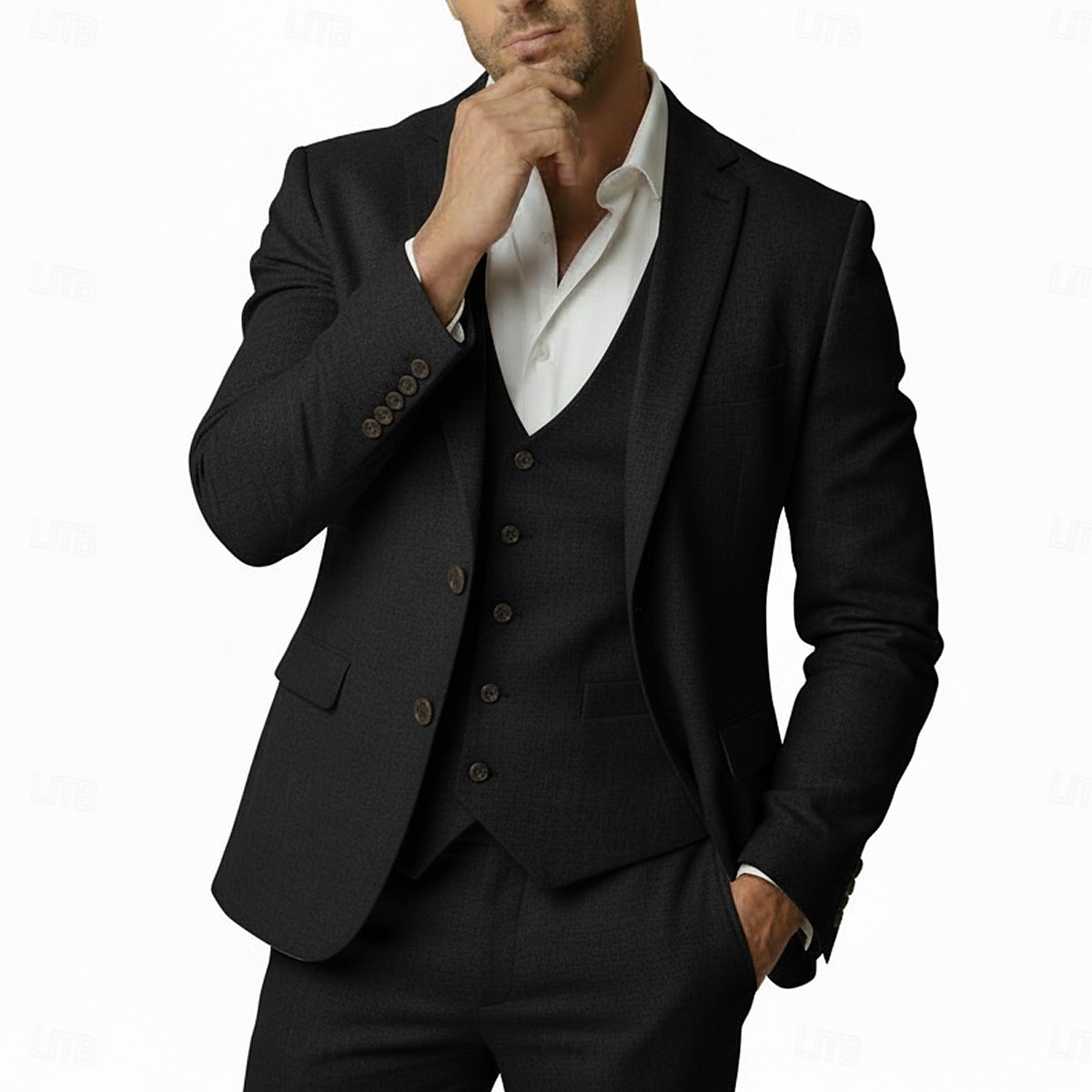 Uomo Completi in Lino Matrimonio in Spiaggia Matrimonio primaverile Nero Bianco Primavera & Estate Tuta Bavero classico Moda Affari Tinta unita Vestibilità aderente 3 pezzi Monopetto Due Bottoni del 2026 a $129.99 –P3