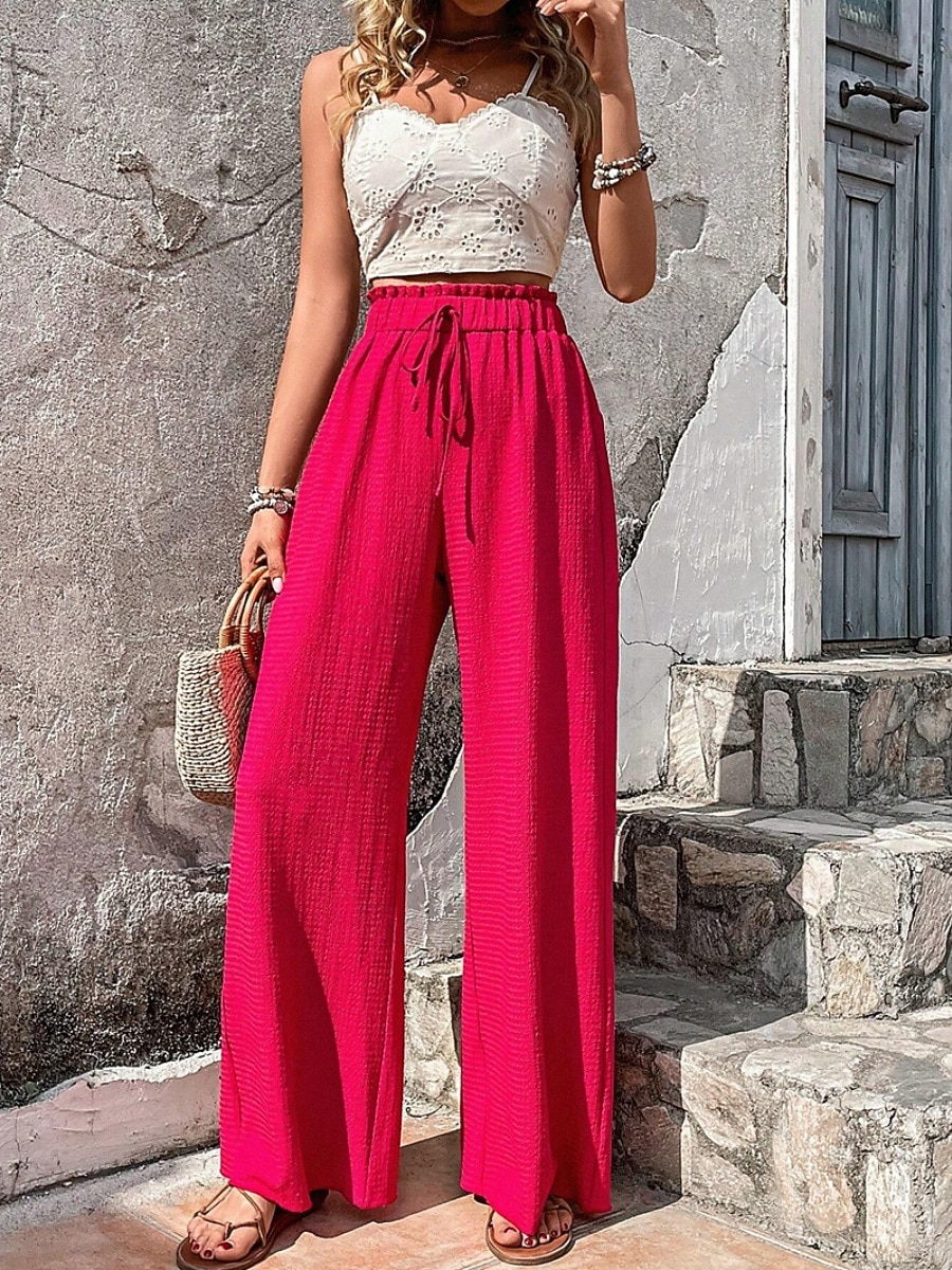 Per donna Pantaloni Pantaloni Larghi Pantaloni casual Pantaloni a Nido d'Ape Vacanza Moda Streetwear Lunghezza intera Vita Alta Semplice Coulisse Tasca Gamba larga Comodità Leggero Morbido del 2026 a $26.99 –P13