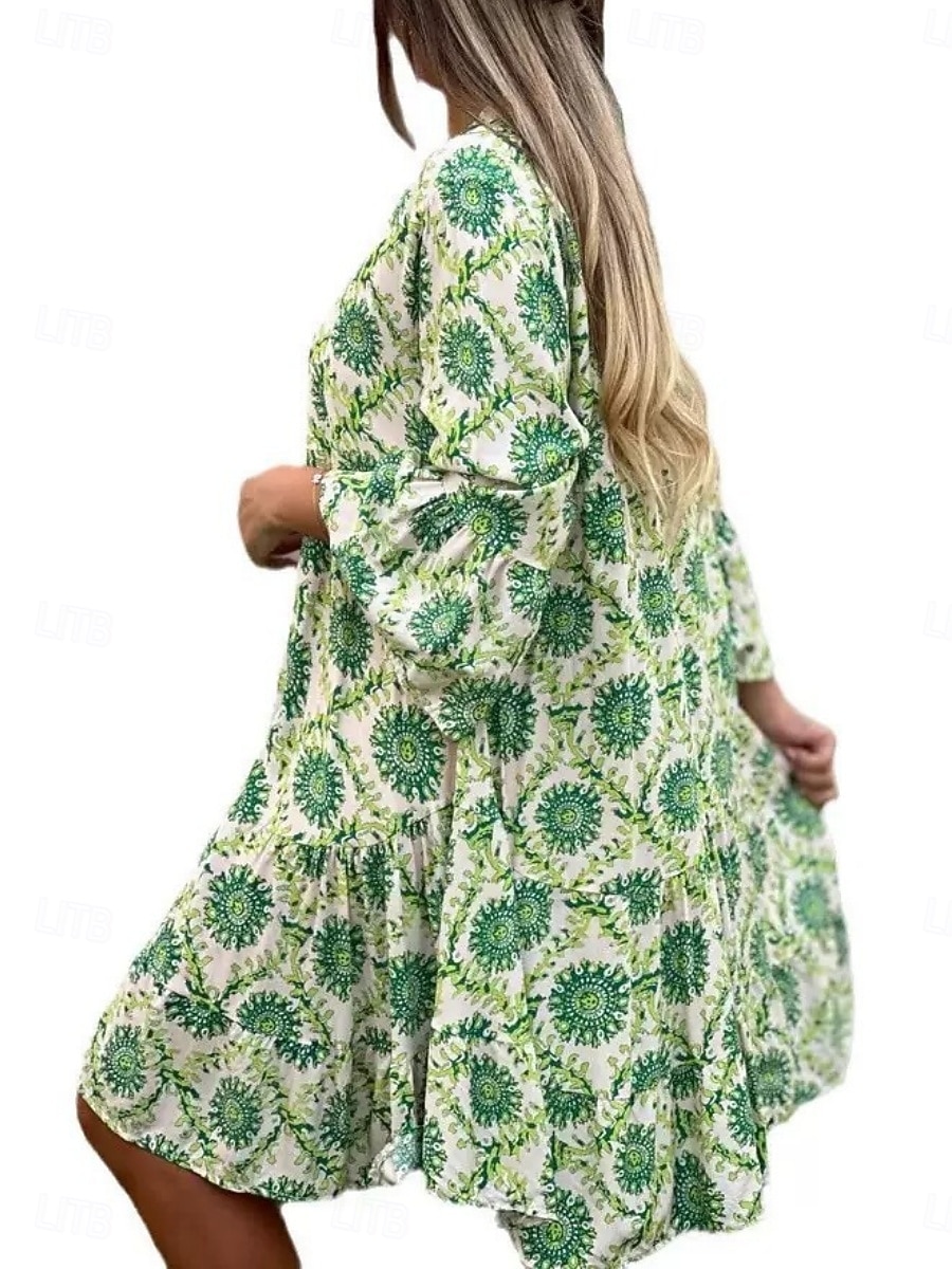 Pentru femei Rochii Lungime Genunchi Rochie casual Rochie florala Rochie Boho Elegant Modă Modern În aer liber Vacanță Ieșire Potrivire Largă Grafic Manșon scurt În V Albastru piscină Roșu-aprins 2026 - $26.99 –P6