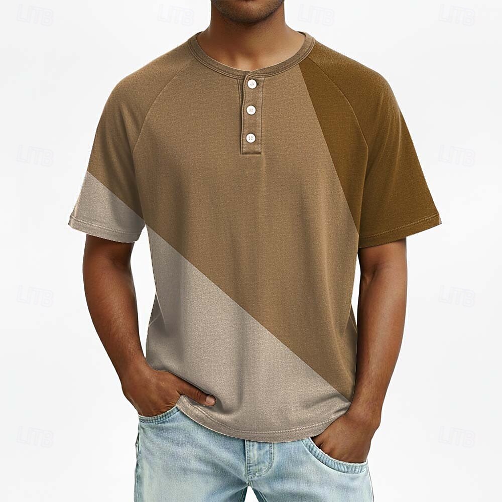 Hombre Geométrico Henley Shirt camiseta Manga Corta Moda Design Casual Diario Exterior Primavera verano Verano Todas las Temporadas Marrón Azul Oscuro Púrpura Verde Oscuro Henley Camiseta Henley 2026 - $20.99 –P4