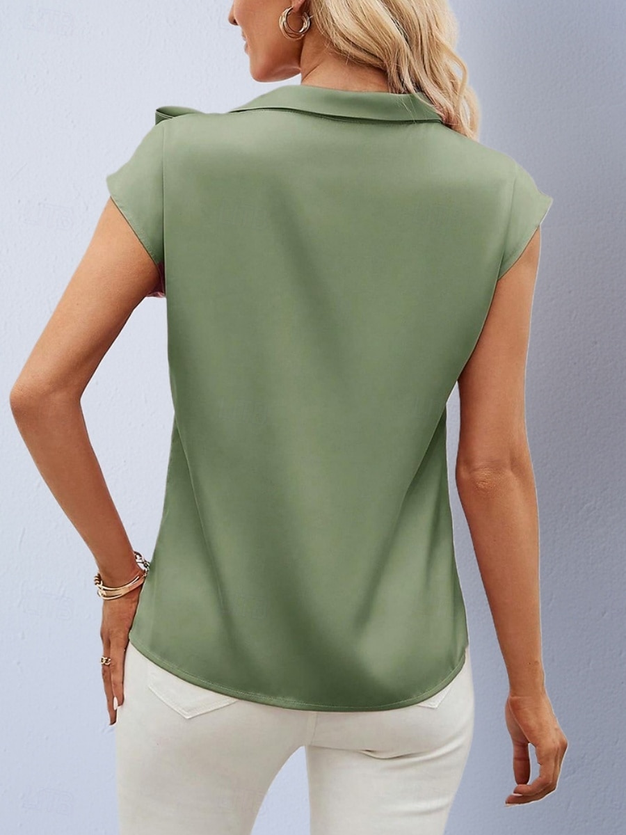 Dam Skjorta Satinskjorta Blus Slät Stylish Grundläggande Klassisk Kortärmad Knyt hals Vanliga toppar Dagligen Helgdag Utekväll Gul Ljusgrön Orange Grön Sommar Vår 2026 - $21.99 –P5