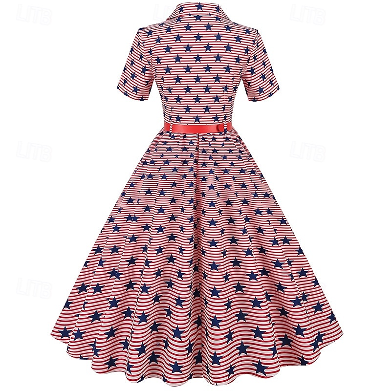 250-årsjubileum i USA 1950-tallet Retro / vintage Middag Kjoler Swing kjole Flare kjole Korte ermer Trang og vid passform Huske Kostyme Dame 4. juli Uavhengighetsdagen Voksne Kjole Vår sommer 2026 - $34.99 –P2