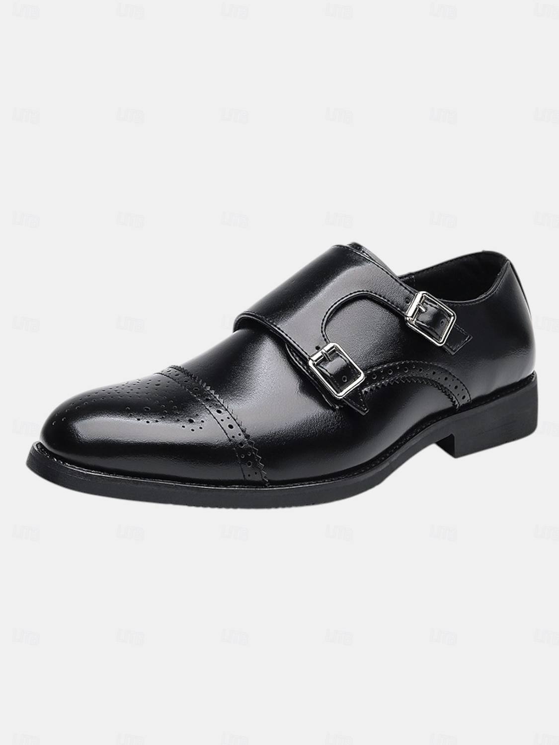 Sapatos sociais masculinos de couro sintético marrom com tira dupla de monge e detalhes brogue, estilo clássico para casamento, uso formal e empresarial de 2026 por $54.99 –P1