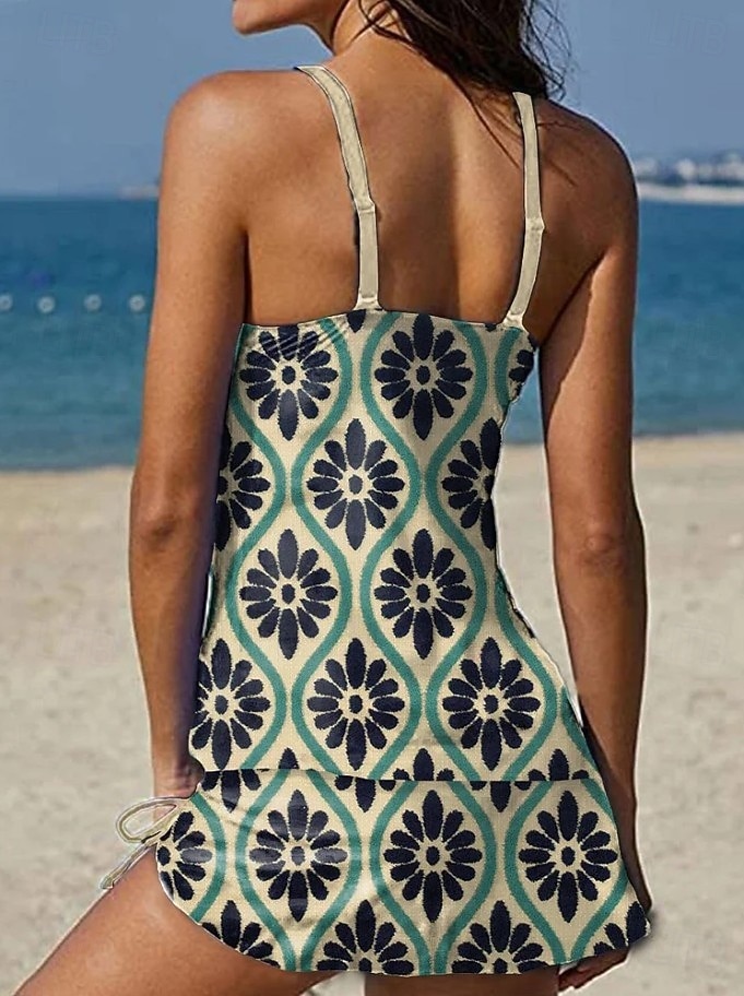 Women's Swimwear Tankini Skirt Swimsuit Halter Elegant Vacation Floral Graphic V Neck Sleeveless Bathing Suits 2026 - $36.99 –P2