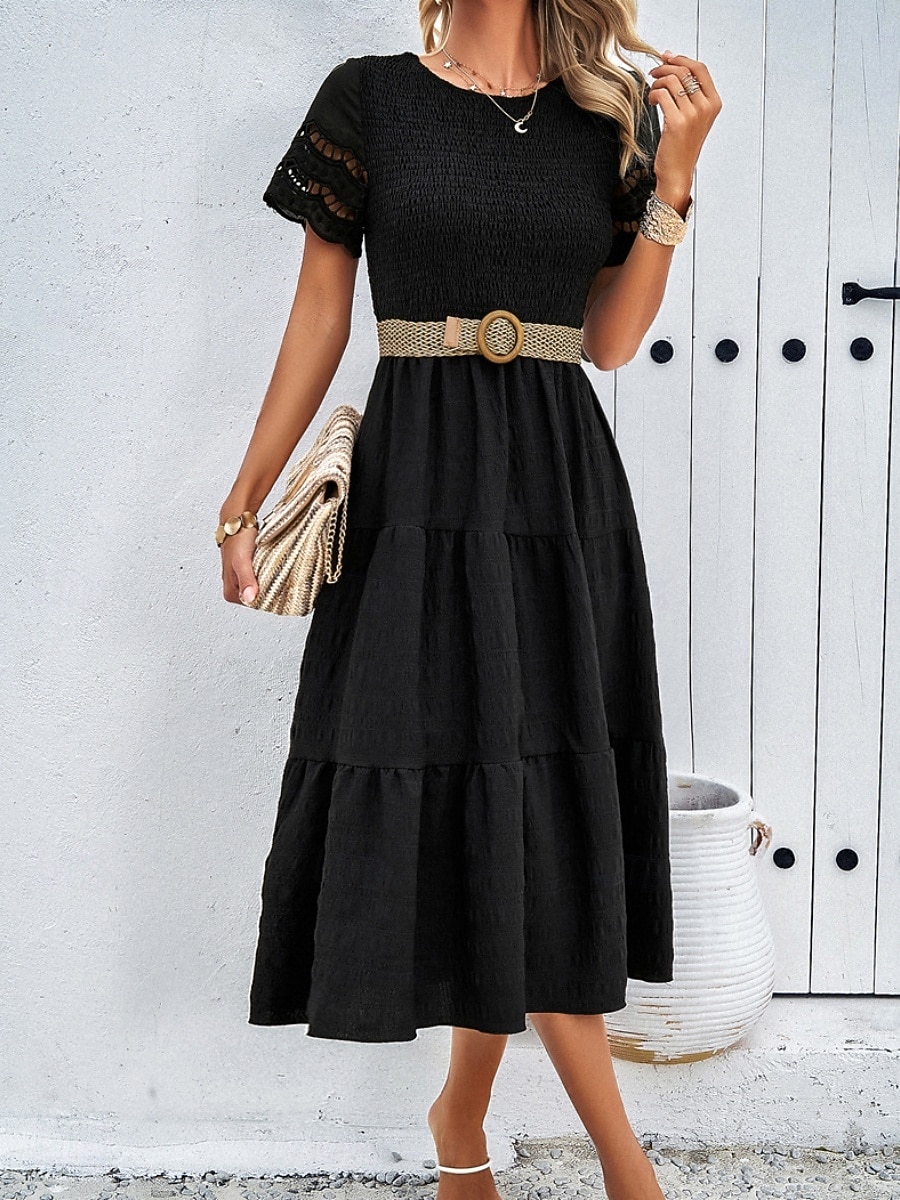 Per donna Abito Midi Abito a trapezio Abito Estivo Casual Quotidiano Vestibilità regolare Semplice Manica Corta Girocollo Nero Bianco Marrone Verde Estate Primavera del 2026 a $51.99 –P17