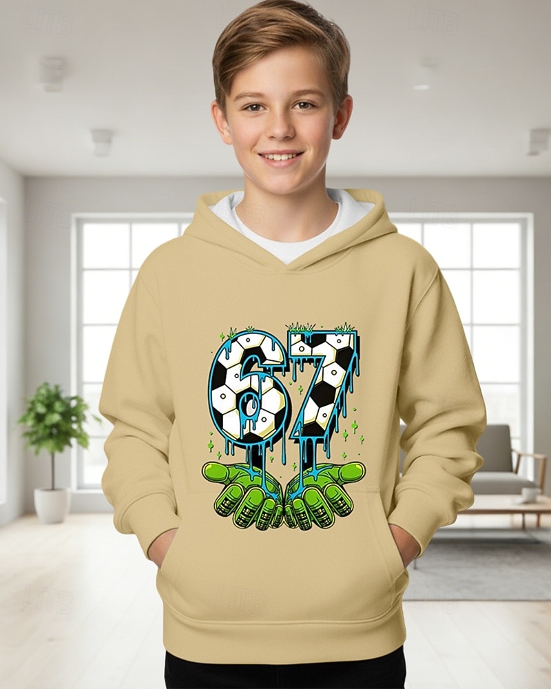 Мальчики 3D Графика Футбол Забавный сленг 67 Толстовка Pullover Длинный рукав 3D печать Весна Осень Спорт Мода Уличный стиль Дети 4-12 лет Капюшон на открытом воздухе Повседневные Стандартный 2026 - $19.99 –P8