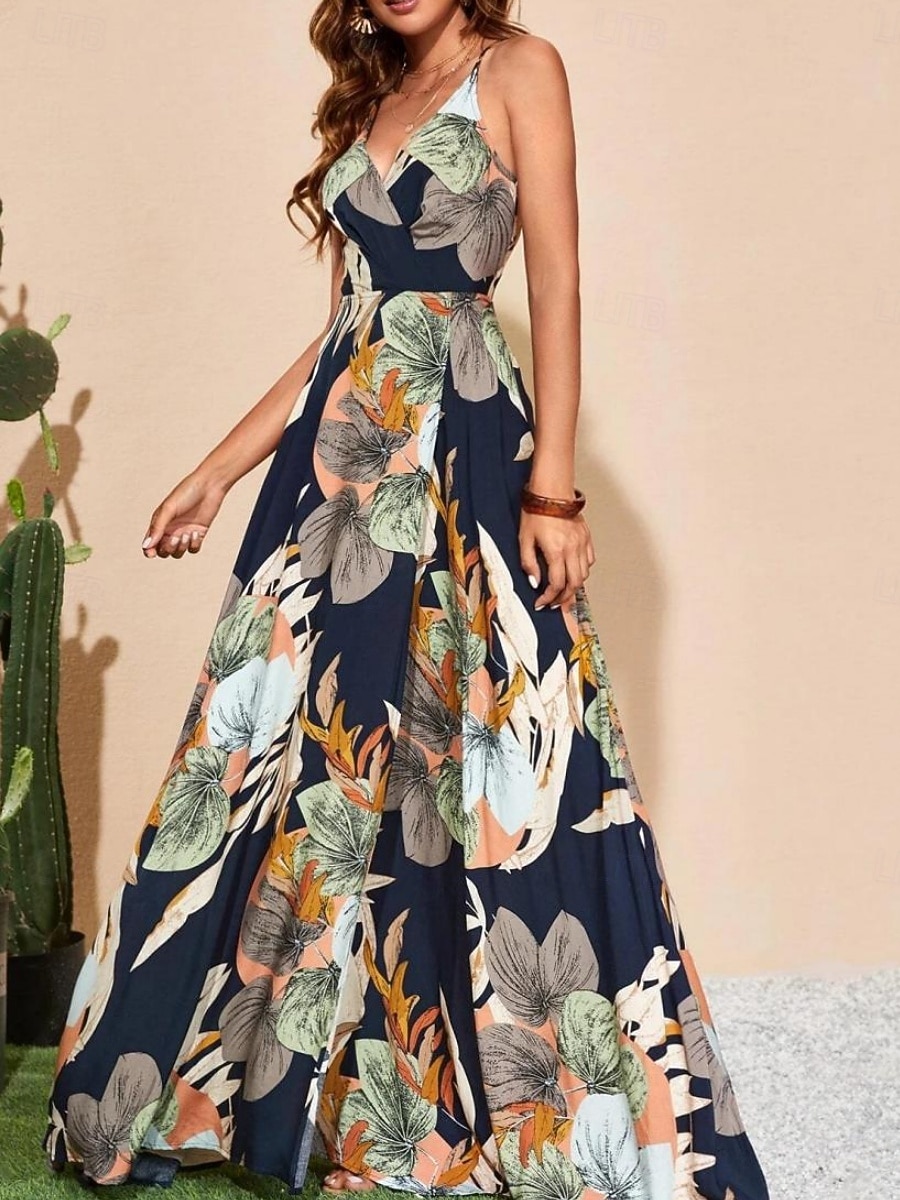 Damskie Sukienka maxi Codzienne sukienki Sukienka w kwiatki Sukienka na ramiączkach Elegancja Moda Nowoczesny Na zewnątrz Urlop Wyjściowe Regularny Kwiaty Bez rękawów W serek Biały Lato Wiosna 2026 - $27.99 –P15