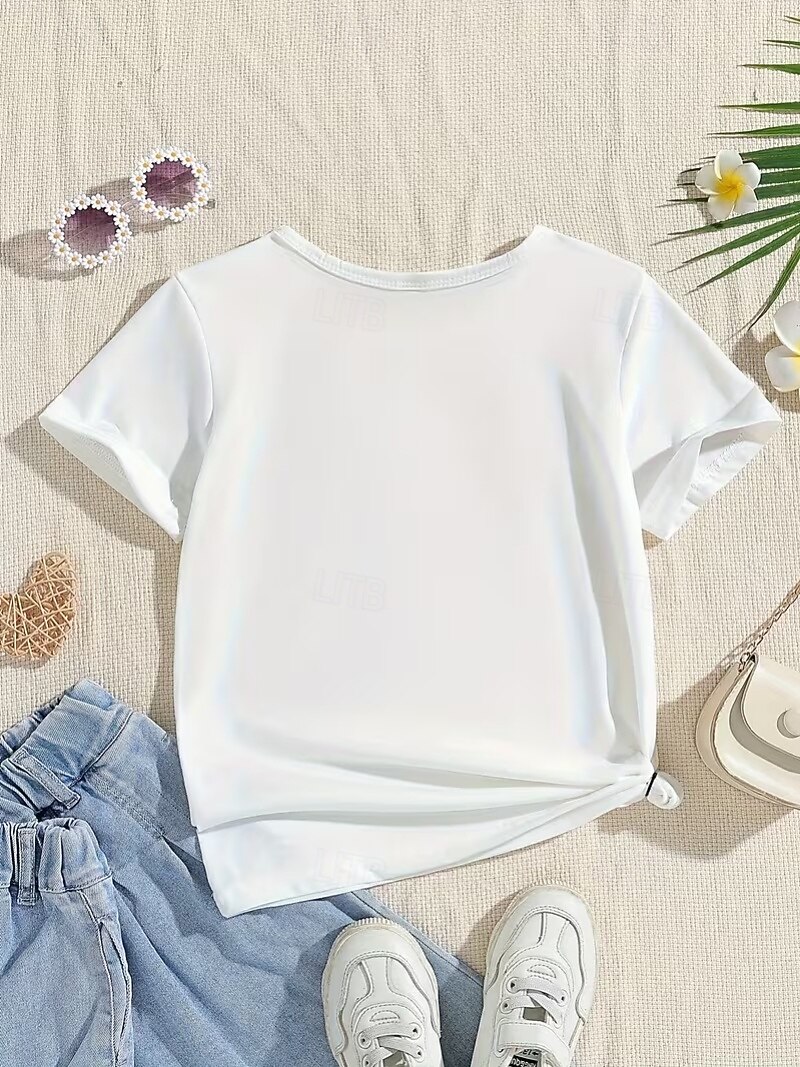 Девочки 3D Графика Буквы Футболка С короткими рукавами 3D печать Лето Весна Спорт Мода Уличный стиль Дети 4-12 лет Вырез под горло Повседневные на открытом воздухе Стандартный 2026 - $12.99 –P4