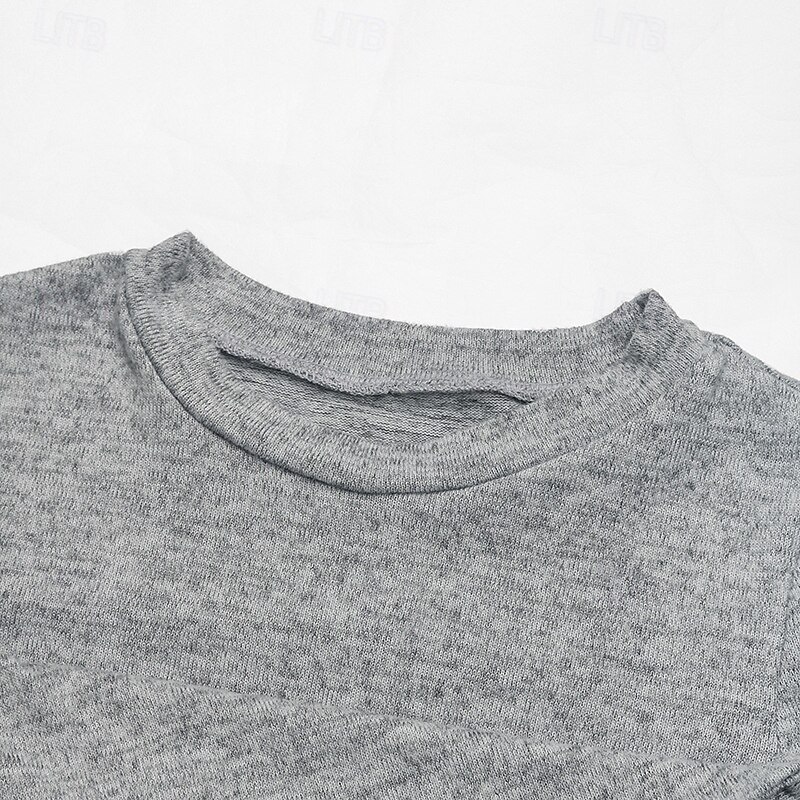 Damen T Shirt Patchwork Verdreht Einfarbig Grafik Stilvoll Sexy Lässig Langarm Rundhalsausschnitt Rundhals Normale Oberteile Täglich Ausgehen Hellgrau Frühling Herbst 2026 - $22.99 –P7