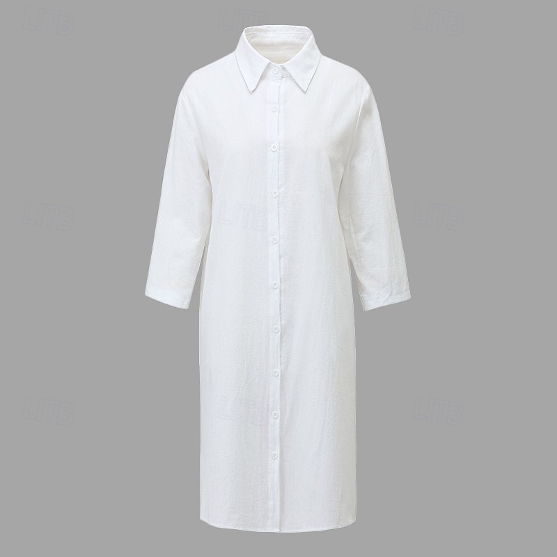 Women's Mini Dress Cotton Linen Dresses Shirt Dress Modern Outdoor Vacation Going out Regular Fit Plain Half Sleeve Shirt Collar Black White Light Blue Summer Spring 2026 - $24.99 –P7