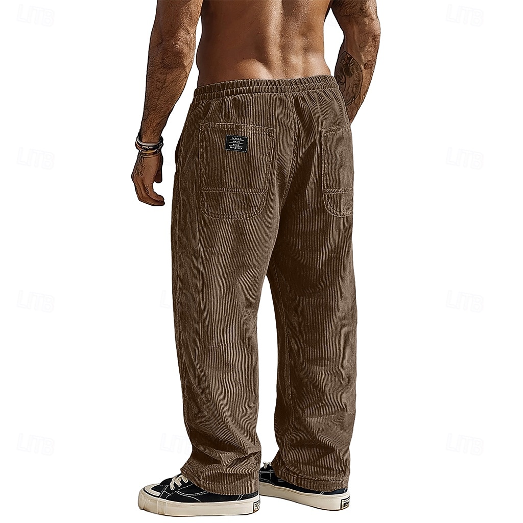 Men's Trousers Corduroy Pants Baggy Pants Casual Pants Elastic Waist Straight Leg Solid Color Comfort Moisture Wicking Full Length Casual Daily Outdoor Fashion Streetwear Blue Black Micro-elastic 2026 - $26.99 –P7