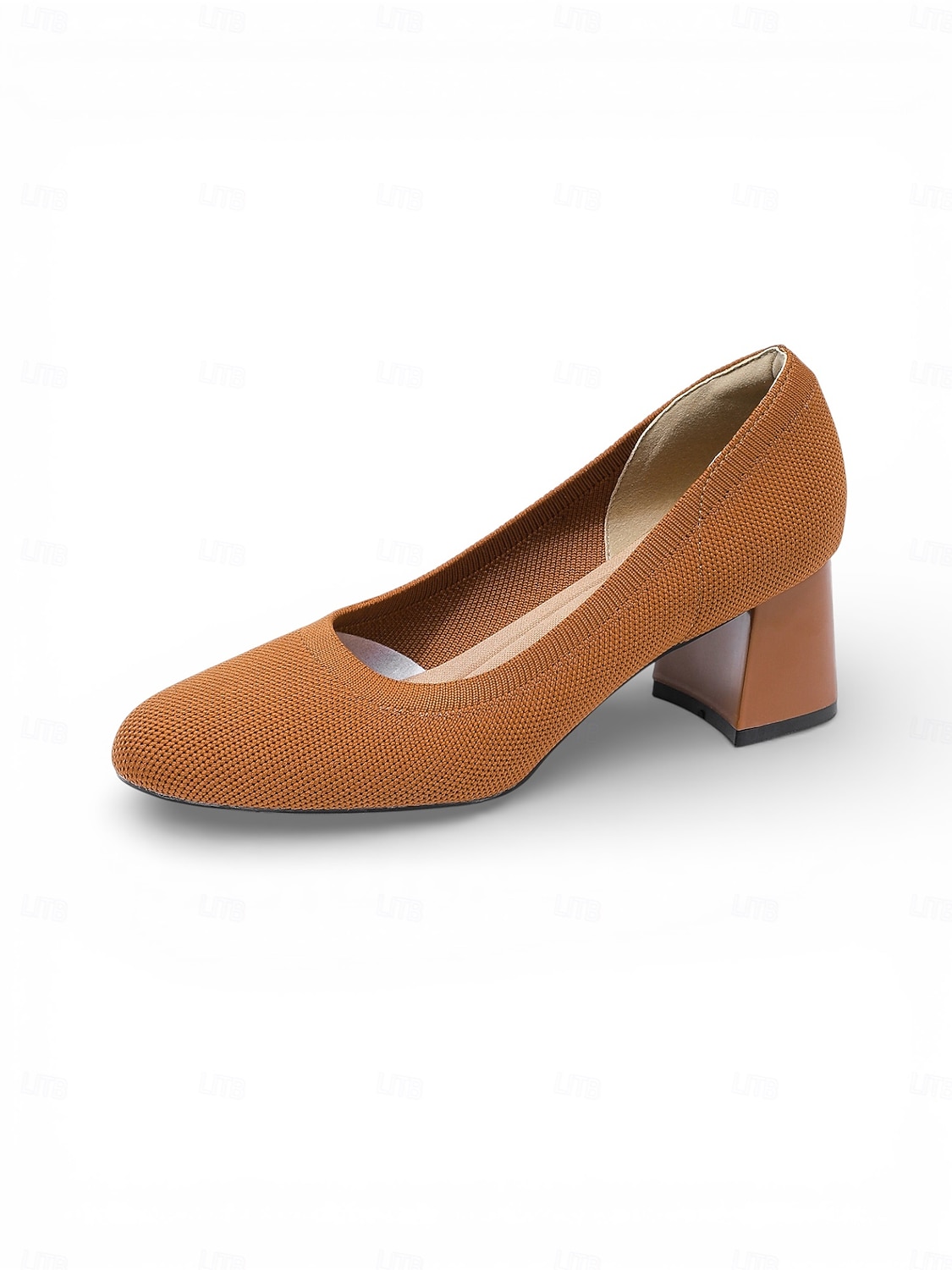 Zapatos de tacón de bloque con puntera de punto en beige y negro para mujer: cómodos zapatos sin cordones transpirables para desplazamientos diarios de negocios y trabajo de oficina. &damas 2026 - $46.99 –P5