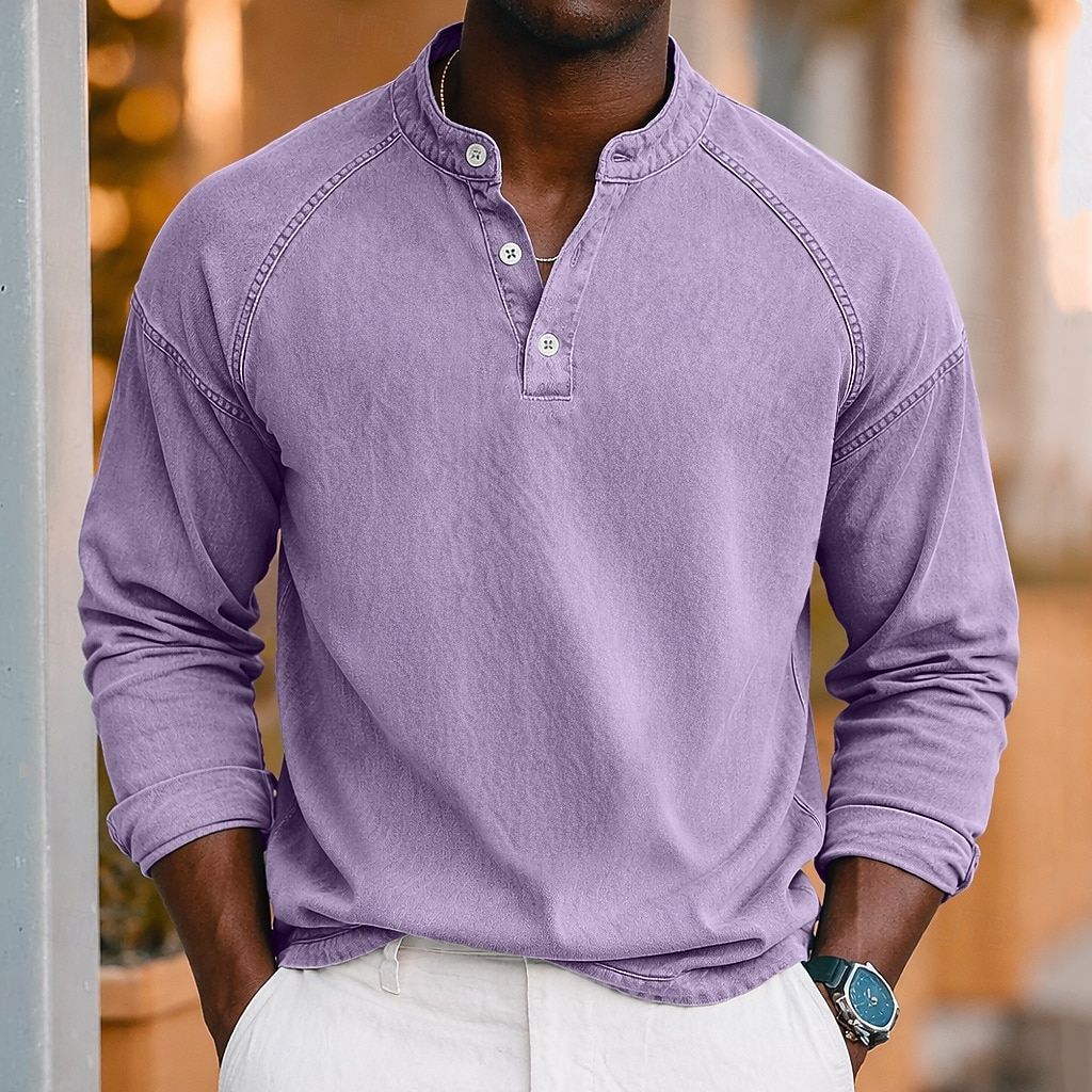 SoftFade™ Pánské Tričko Henley košile 100% Bavlna Kyselé praní Tričko Krátký rukáv Jednoduché Solidní Vintage Streetwear Příležitostné Barvené Prané Raglánové rukávy Postavený límec Henley Ulice 2026 - $31.99 –P6
