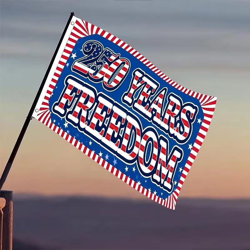 US 250th Anniversary Flag "250 Years of Freedom" Banner with Stars and Stripes Design Patriotic Commemorative Decor for Semiquincentennial Celebrations 4th of July Independence Day 2026 - $9.99 –P2
