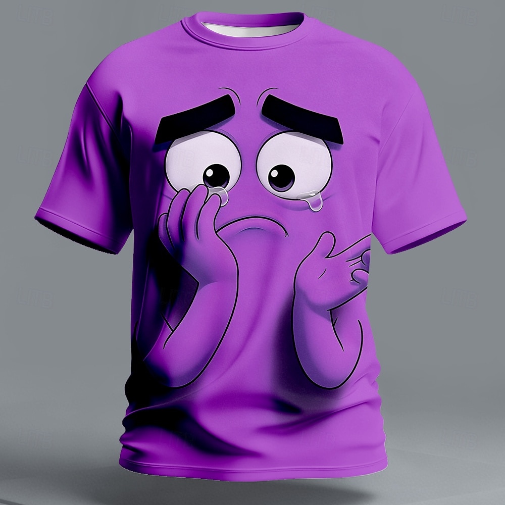 Herren Optische Täuschung 3D Lustige Emotes T Shirt Kurzarm T-Shirt 3D-Druck Rundhalsausschnitt Hemd Übertrieben Designer Täglich Club Party Gelb Purpur Sommer Frühling Ganzjahres Bekleidung S M L XL 2026 - $21.99 –P2