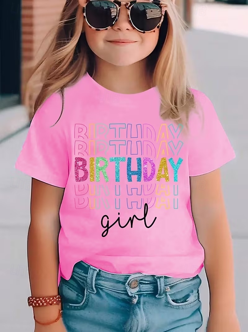 Mädchen 3D Grafik Buchstabe T-Shirt Kurzarm 3D-Druck Sommer Frühling Sport Mode Streetwear Kinder 4-12 Jahre Rundhalsausschnitt Lässig Täglich Outdoor Normale Passform 2026 - $14.49 –P3