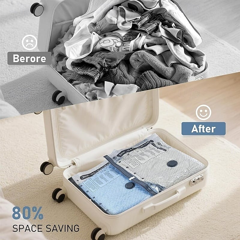 Bolsas de compresión para almacenamiento al vacío de viaje inalámbricas, juego de bolsas grises reutilizables con sellado al vacío, organizador de ropa transparente para equipaje, armario, embalaje de viaje. 2026 - $16.99 –P5