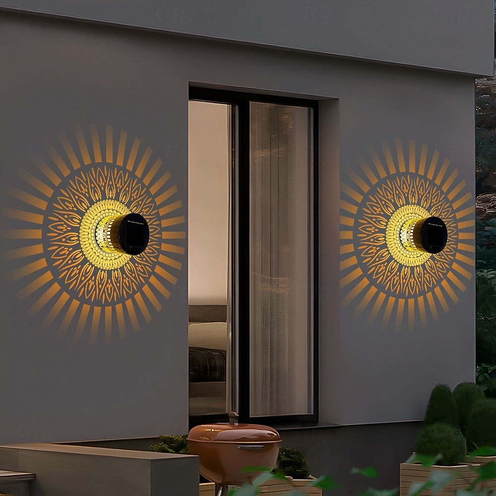 2 ks venkovní solární vodotěsné kreativní duté válcové železné projekční nástěnné osvětlení, závěsné lucerny pro zahradu, dvůr, cestu, trávník, schodiště, krajinářské osvětlení, venkovní dekoraci 2026 - $30.99 –P1