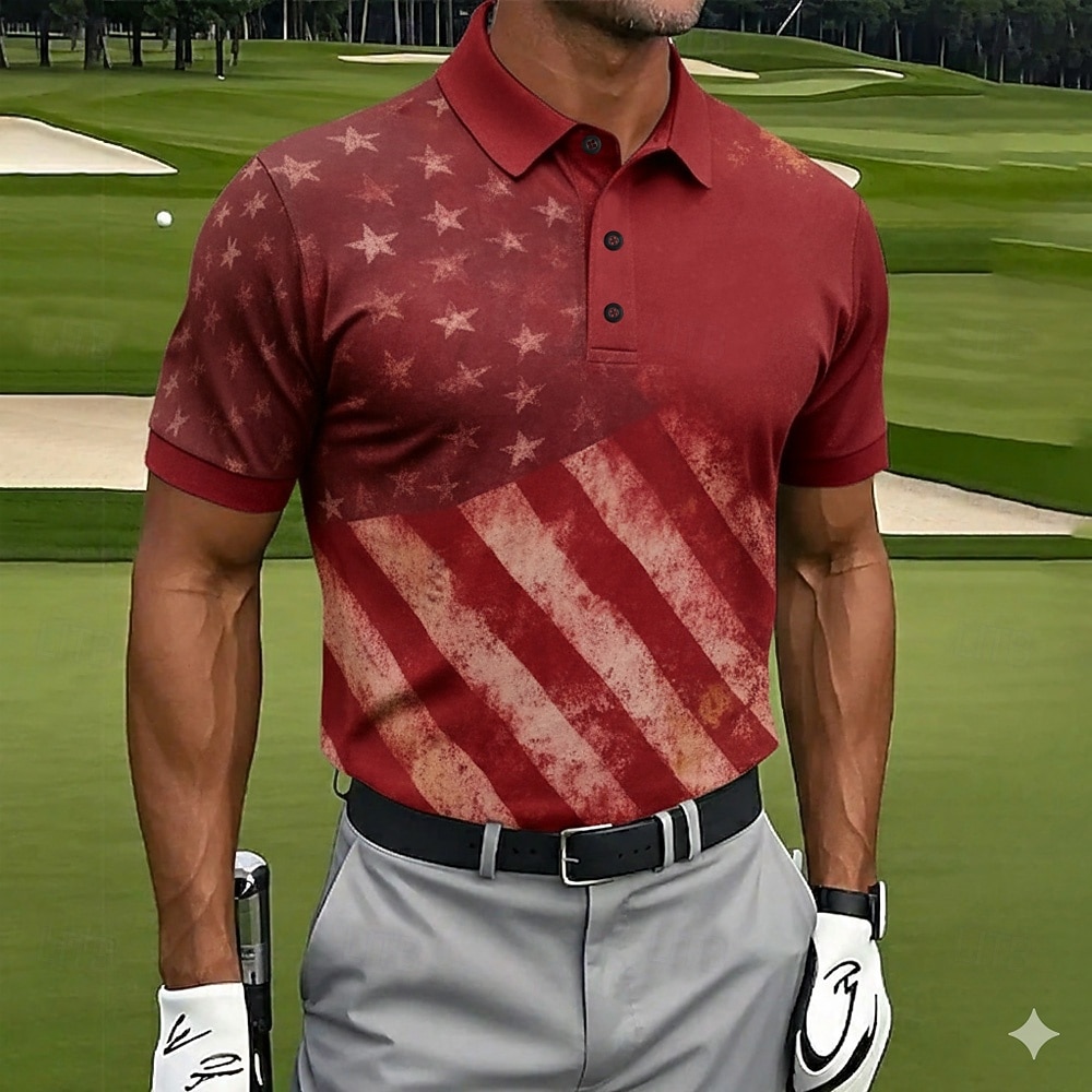 2026 250th Men's American US Flag Golf Sports Polo Shirts Short Sleeve Polo Shirts Collared Shirts Casual Athleisure Festival Outfit Buttons Summer Red 2026 - $21.99 –P1