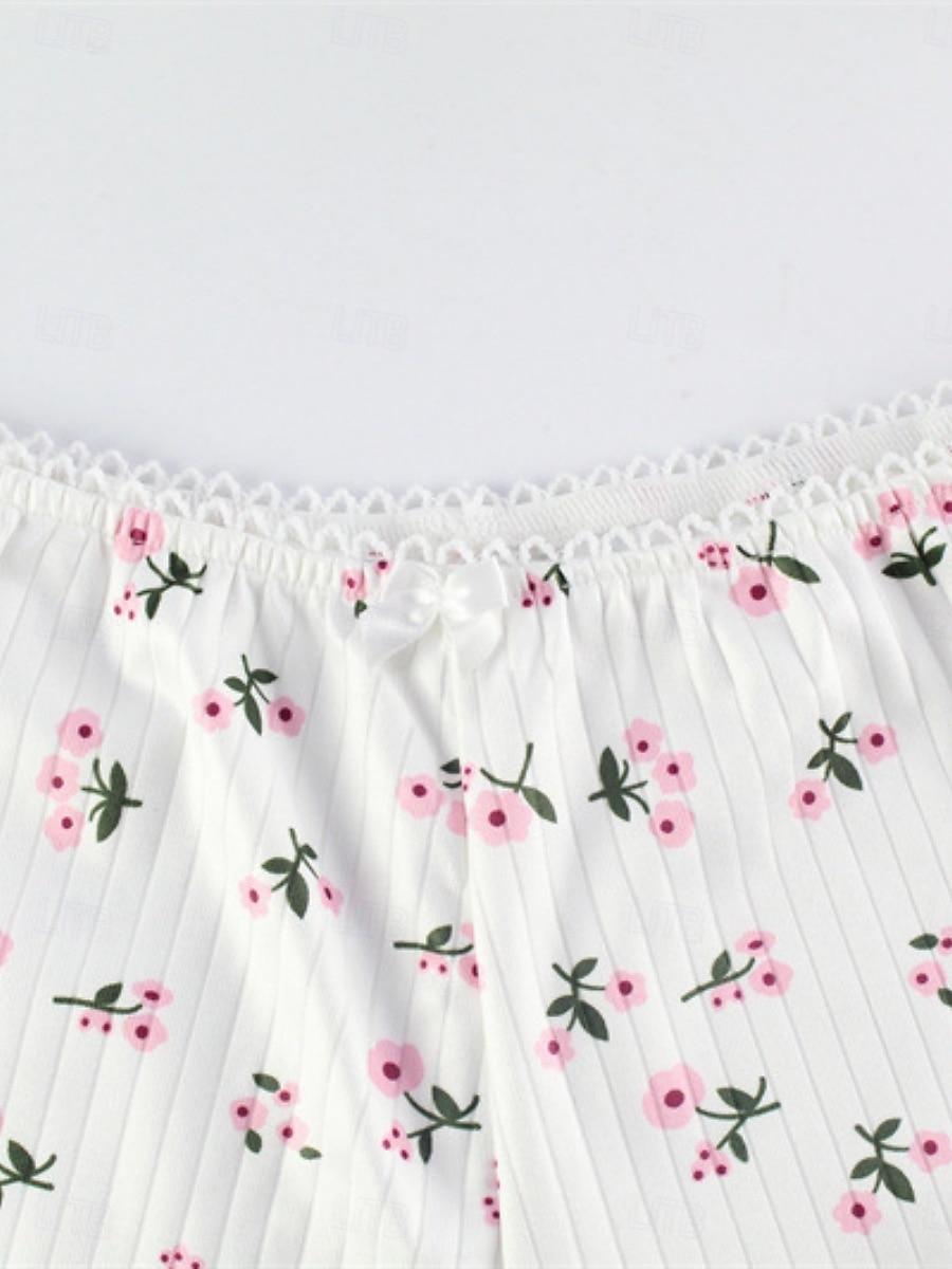 Pentru femei Set pijama Casual Confortabili Floral Talie elastică Pantaloni Scurți Zilnic Casă Fără manșon Curele de Alb Vară Primăvară Zvelt 2026 - $14.99 –P7