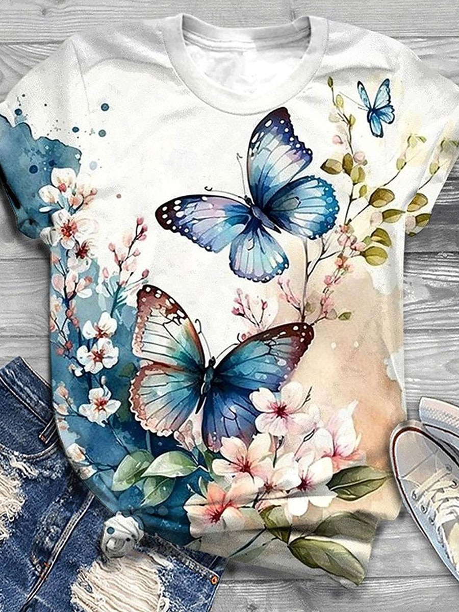 Femmes T-shirt Imprimé Fleuri Graphique Animal ancien Élégant Classique Manche Courte Col ras du cou Hauts Réguliers Quotidien Week-end Bleu Jaune Rose Claire Vert Beige Été Printemps Automne Hiver de 2026 ? $22.99 –P3