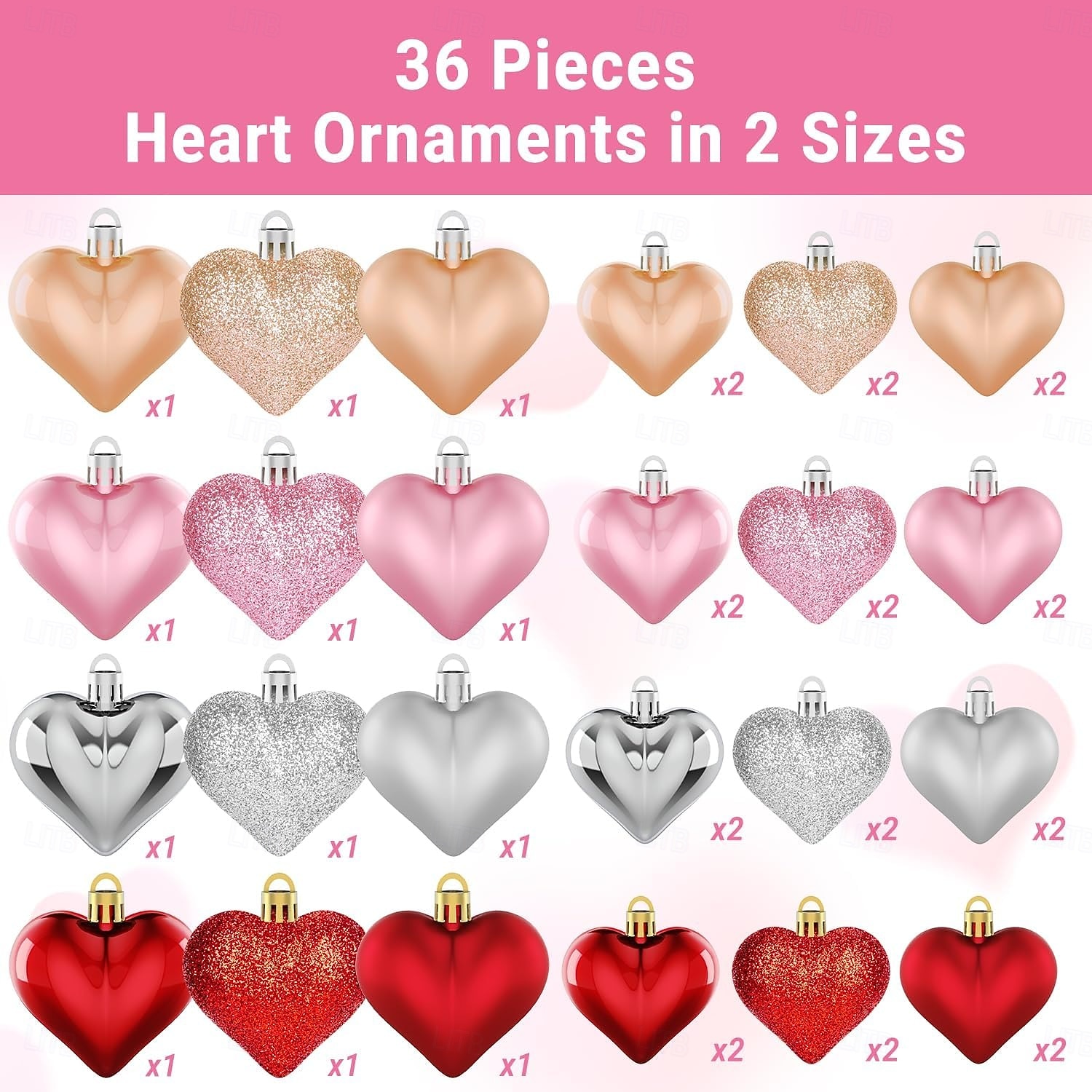 36PCS Valentine's Day Decorations Heart Ornaments, 3 Styles 2 Sizes Multi-Color Heart Shaped Baubles for Valentine Tree Decor, Wedding, Anniversary, Christmas & Party 2026 - $15.99 –P2