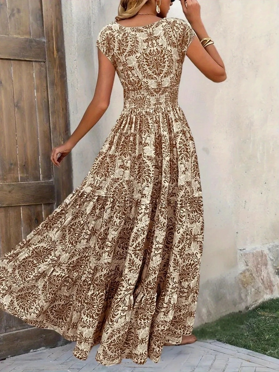 Per donna Abito lungo maxi Abito Lungo Maxi Abito Abito da Spiaggia Abito Floreale Abito Boho Elegante Moda Moderno Quotidiano All'aperto Vacanza Vestibilità regolare Floreale Manica Corta Scollo a V del 2026 a $22.99 –P9
