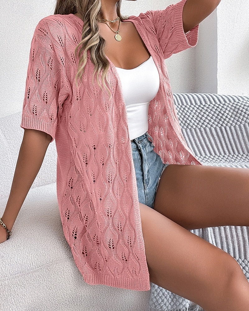 Per donna Tunica Top estivi Blusa Top traforato Traforato Semplice Elegante Classico Moderno Manica Corta Top lunghi Quotidiano Ferie Uscire Bianco Rosa Cachi Estate Primavera del 2026 a $34.99 –P15