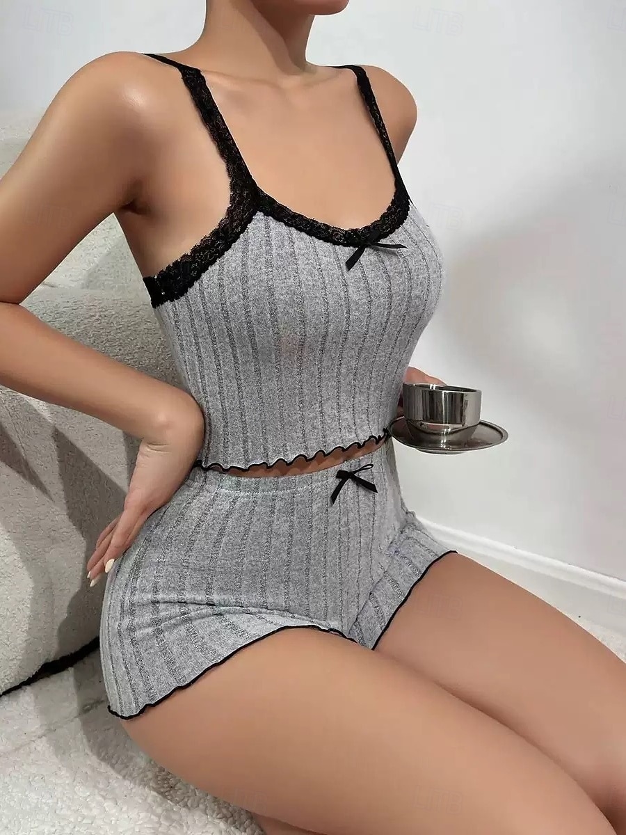 Femmes Ensemble Pyjama Occasionnel Confort Couleur Unie Dentelle Taille Élastique Shorts Quotidien Maison Sans manches Bretelles Bleu Blanche Rose Claire Vin Gris Été Printemps Coupe régulière de 2026 ? $14.99 –P15