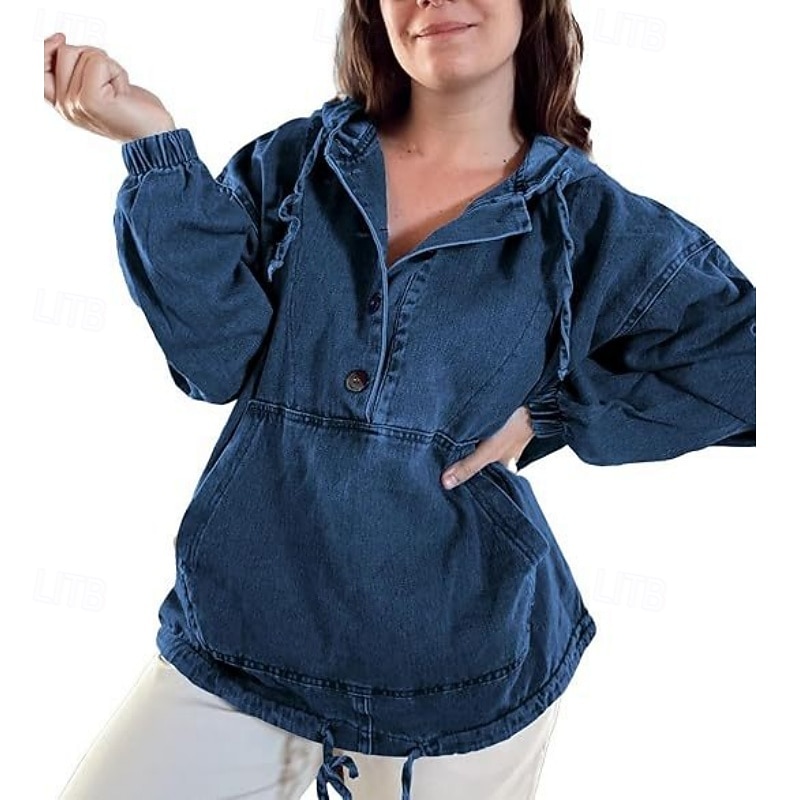 Per donna Blusa Coulisse Bottoni Semplice Elegante Classico Moderno Manica Lunga Con Cappuccio Top Regolari Quotidiano Ferie Uscire Blu Blu marino Azzurro Estate Primavera del 2026 a $59.99 –P11