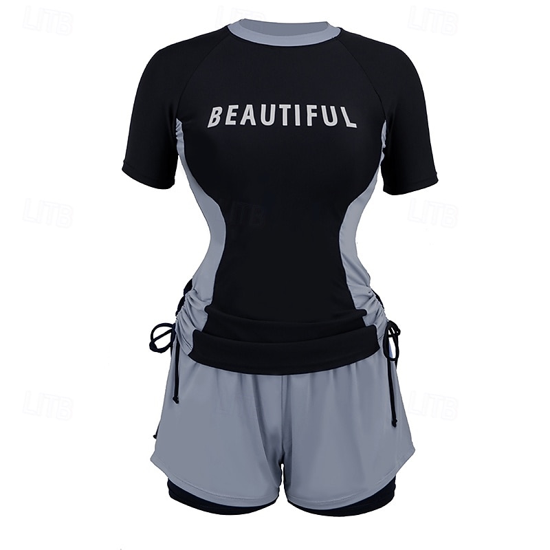 Per donna Top sottomuta 2 pezzi Costumi da bagno Patchwork Protezione UV Elastico Manica Corta Costume da Bagno Costume da bagno Surf Snorkeling Nuoto Estate del 2026 a $44.99 –P5