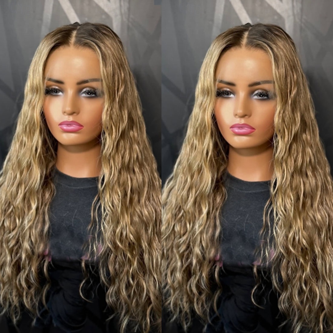 Human Hair 5x5 Closure 13x4 Lace Front Wig Middle Part Brazilian Hair Curly Water Wave Blonde Multi-color Wig 150% 180% Density with Baby Hair Ombre Hair Natural Hairline 100% Virgin Glueless For 2026 - $388.59 –P2