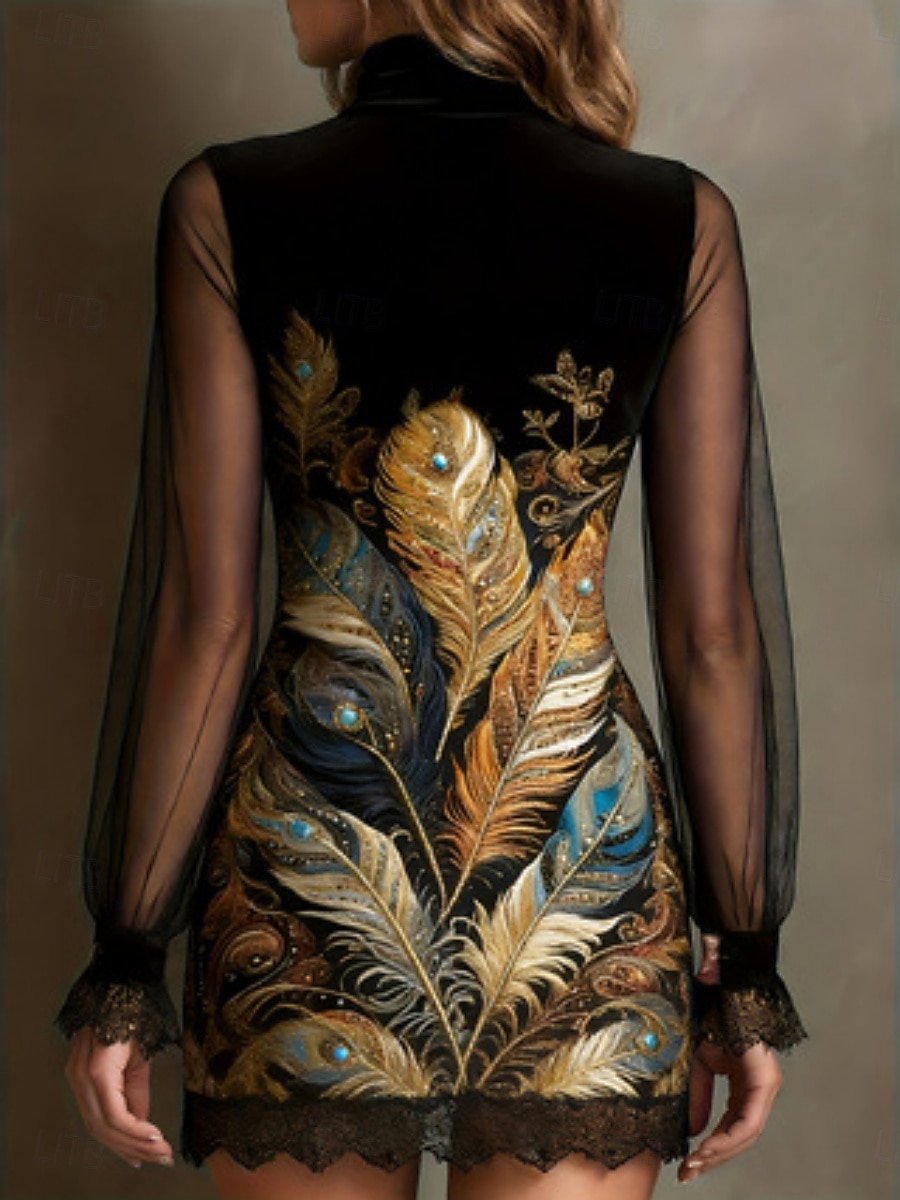 Damen Minikleid Bodycon Blumenkleid Mode Modern Outdoor Urlaub Party Normale Passform Blumen Langarm Rollkragen Blau Gelb Rosa Frühling Herbst 2026 - $35.99 –P7