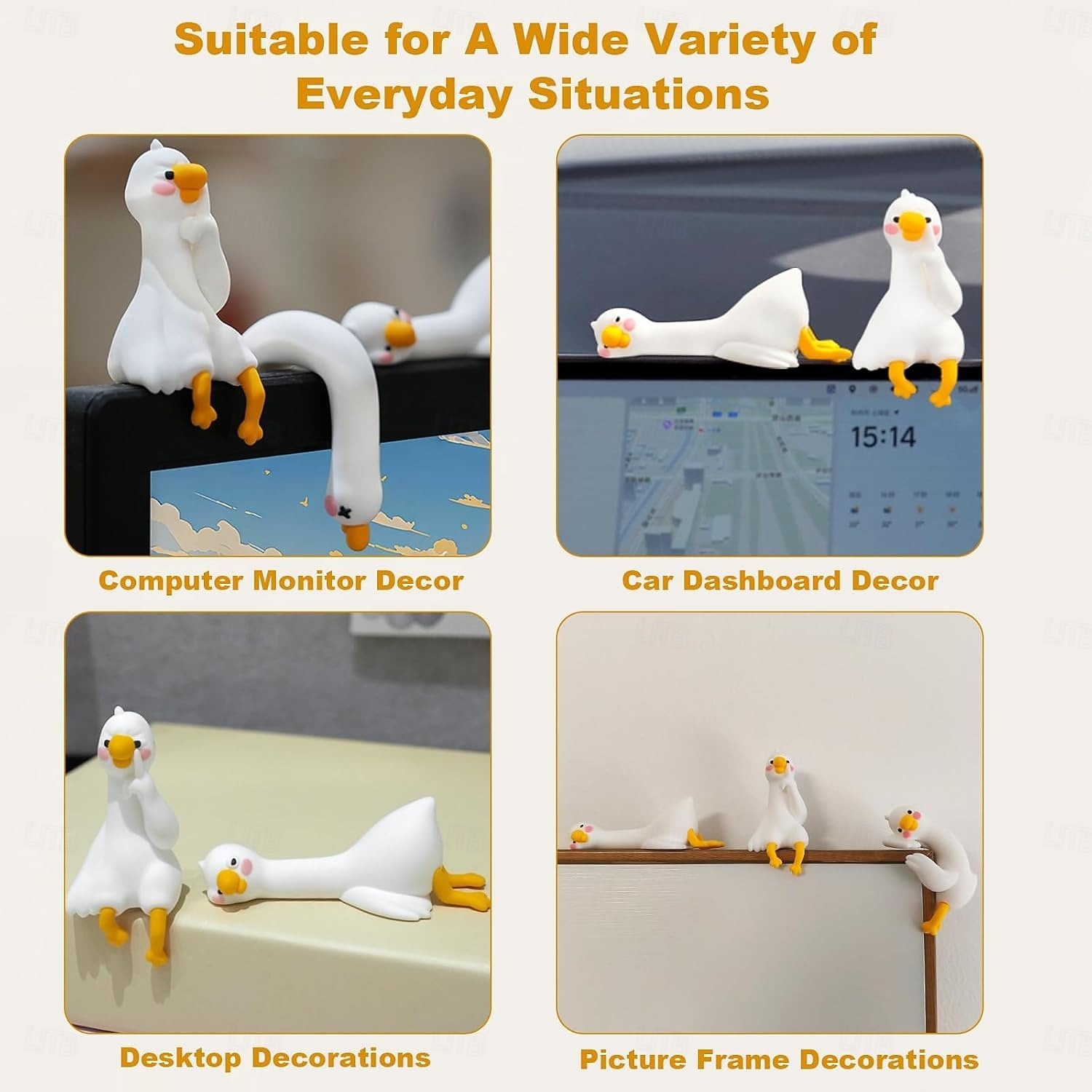 4 ks pryskyřičné figurky husy, dekorace na počítačový monitor, roztomilé mini sošky husy na palubní desku auta, vtipné dekorace na stůl/televizi/fotorámy (bílá husa) 2026 - $21.99 –P5