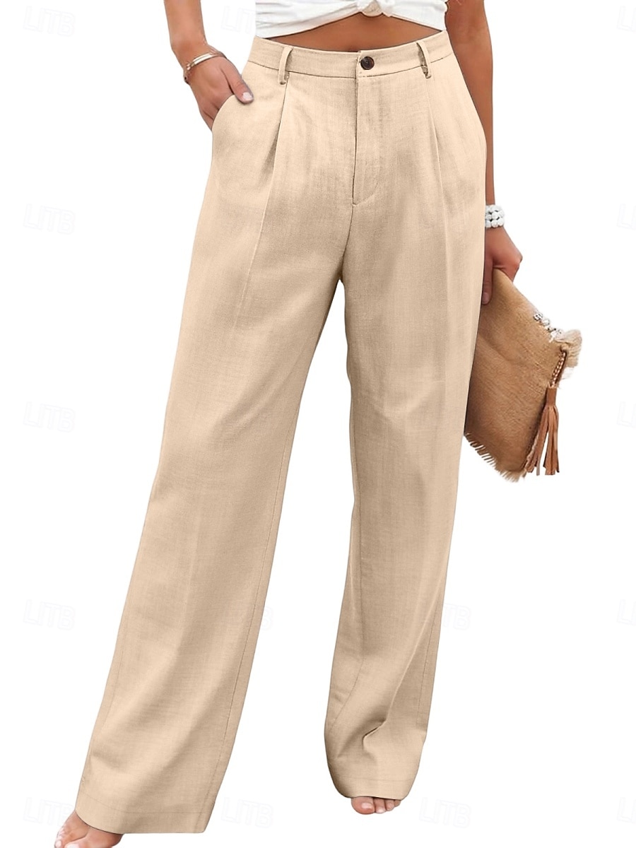 Damen Kunstbaumwollleinen Weites Bein Freizeithose Sommerhose Urlaub Streetwear Basic Volle Länge Mittlere Taillenlinie Einfach Tasche Atmungsaktivität Bequem Unelastisch Täglich Outdoor Urlaub Blau 2026 - $23.99 –P32