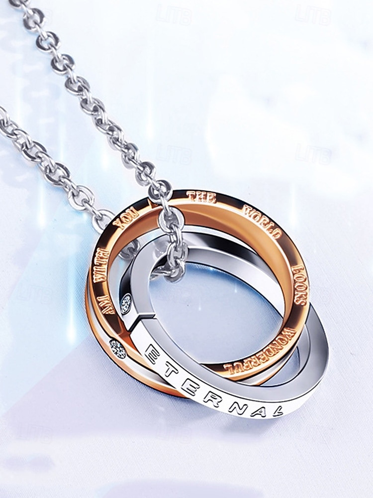 2026年 インターロッキングリング付きメンズ合金ネックレス、ブラックとローズゴールド、バレンタインデー、結婚式、ギフトに最適、エレガントなデザインと高品質の仕上げ。  コレクション – $7.99 –P9