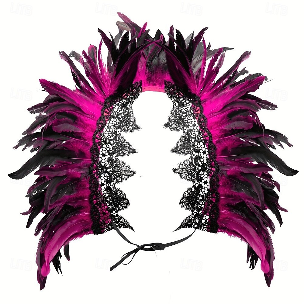 Carnaval 2026 Rio Carnaval Szamba Kiegészítők női fekete tollas vállkendő csipke applikációval Brazíliai Fesztivál Előadói Jelmez 2026 - $15.49 –P7