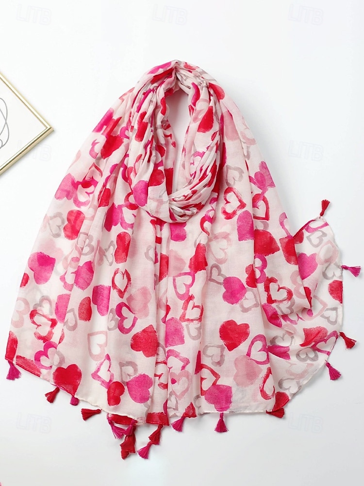 Écharpe légère en polyester à imprimé cœurs avec pompons, douce et romantique, idéale pour la Saint-Valentin, les soirées en amoureux, le quotidien et les superpositions de saison. de 2026 ? $14.99 –P3