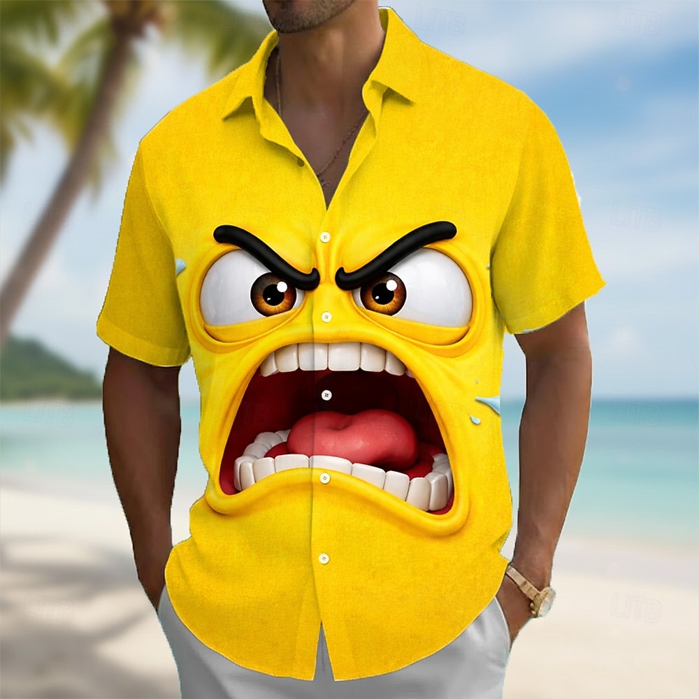 Per uomo Illusione ottica Fantasia "Cartone 3D" Faccia arrabbiata Camicia Camicia con Bottoni Manica Corta Divertente Quotidiano Vacanza Estate Primavera Collo ripiegato Stampa 3D camicie con colletto del 2026 a $25.99 –P1