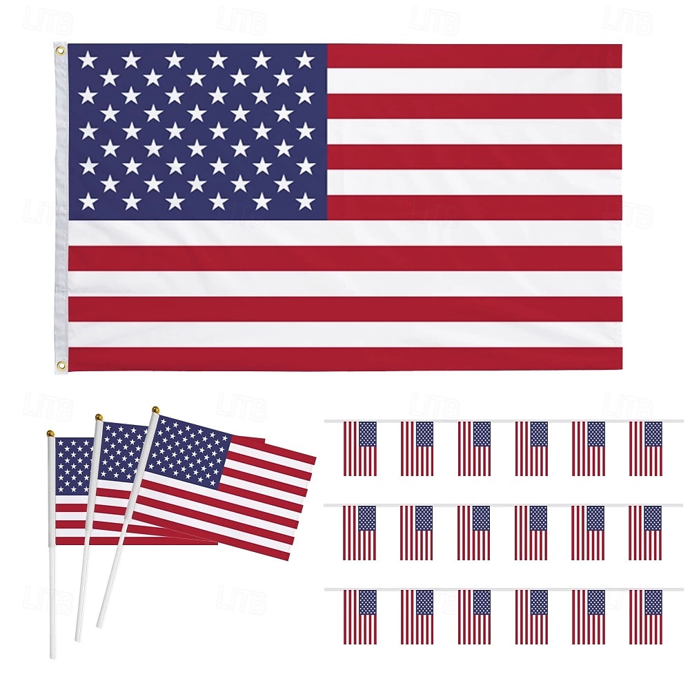 Bandera de Estados Unidos hecha a mano (100 unidades), bandera del Día de la Independencia, poliéster con mástil. 2026 - $18.99 –P3