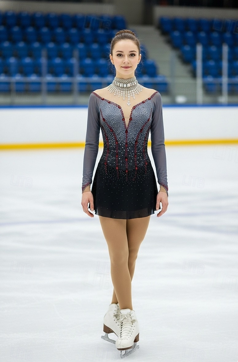Figure Skating Dress Women's Girls' Ice Skating Dress Black Sliver Patchwork Thumbhole Mesh High Elasticity Training Competition Skating Wear Classic Crystal / Rhinestone Long Sleeve Ice Skating 2026 - $274.99 –P3