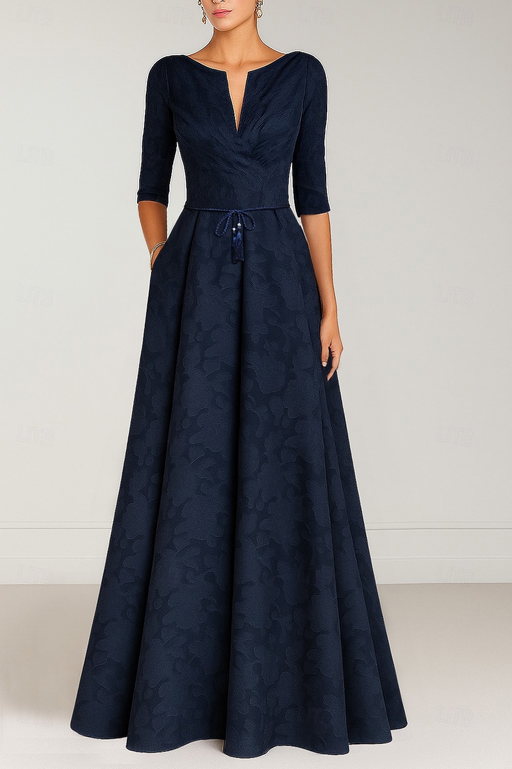 A-Line Floor Length Wedding Guest Dress Formal Dresses Flare Dress Mother of the Bride Dress Half Sleeve V Neck Elegant Vintage Wedding Formal with Bow(s) Strappy 2026 - $176.39 –P3